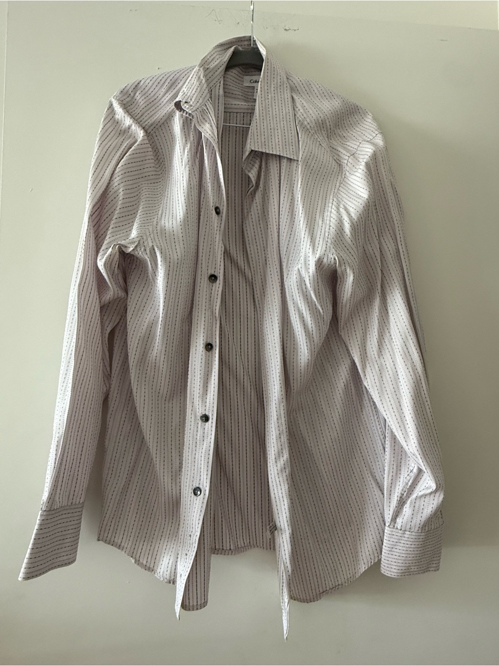 Calvin Klein Men's Pink and White Micro-Stripe Dress Shirt